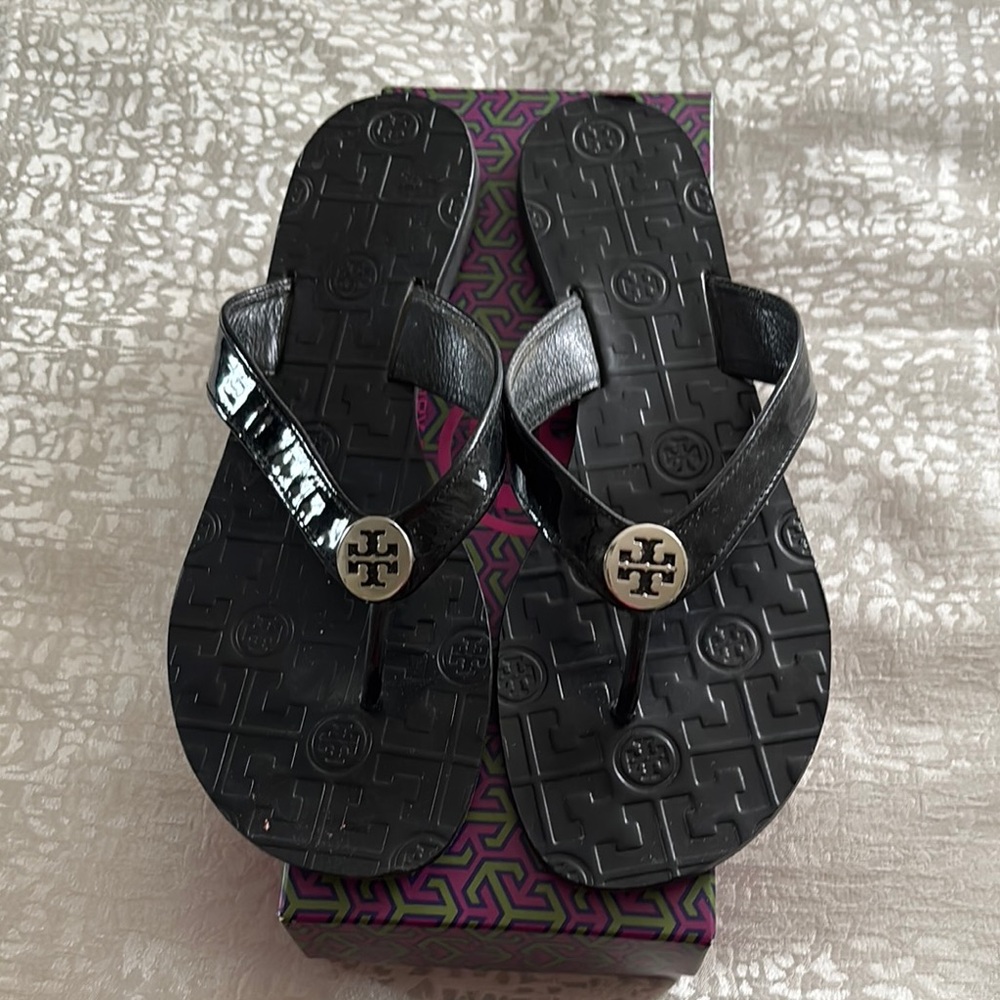 Tory Burch Glossy Black Sandals
